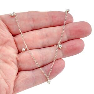 Vintage Italian Sterling Silver 925 Bead Drop Adjustable Necklace 12-16 inches